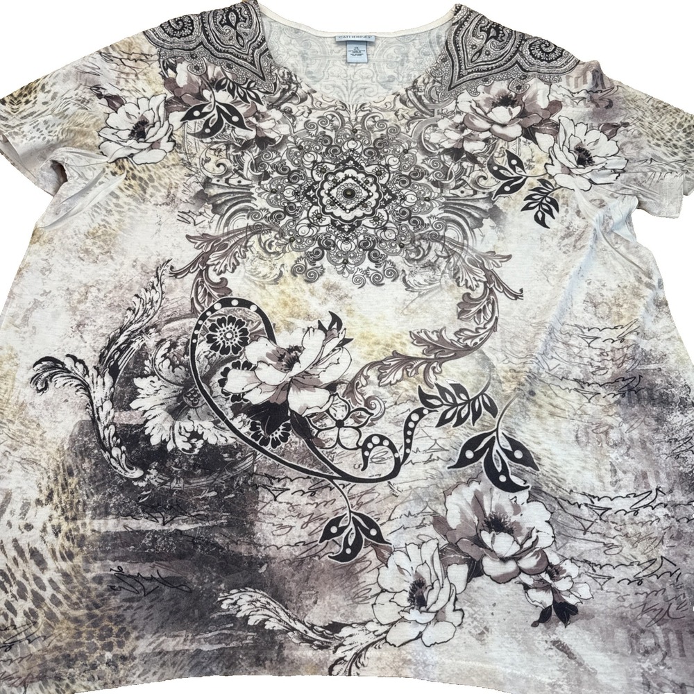 3s- Womens Catherine's 1X Casual Dress Top Floral Cream